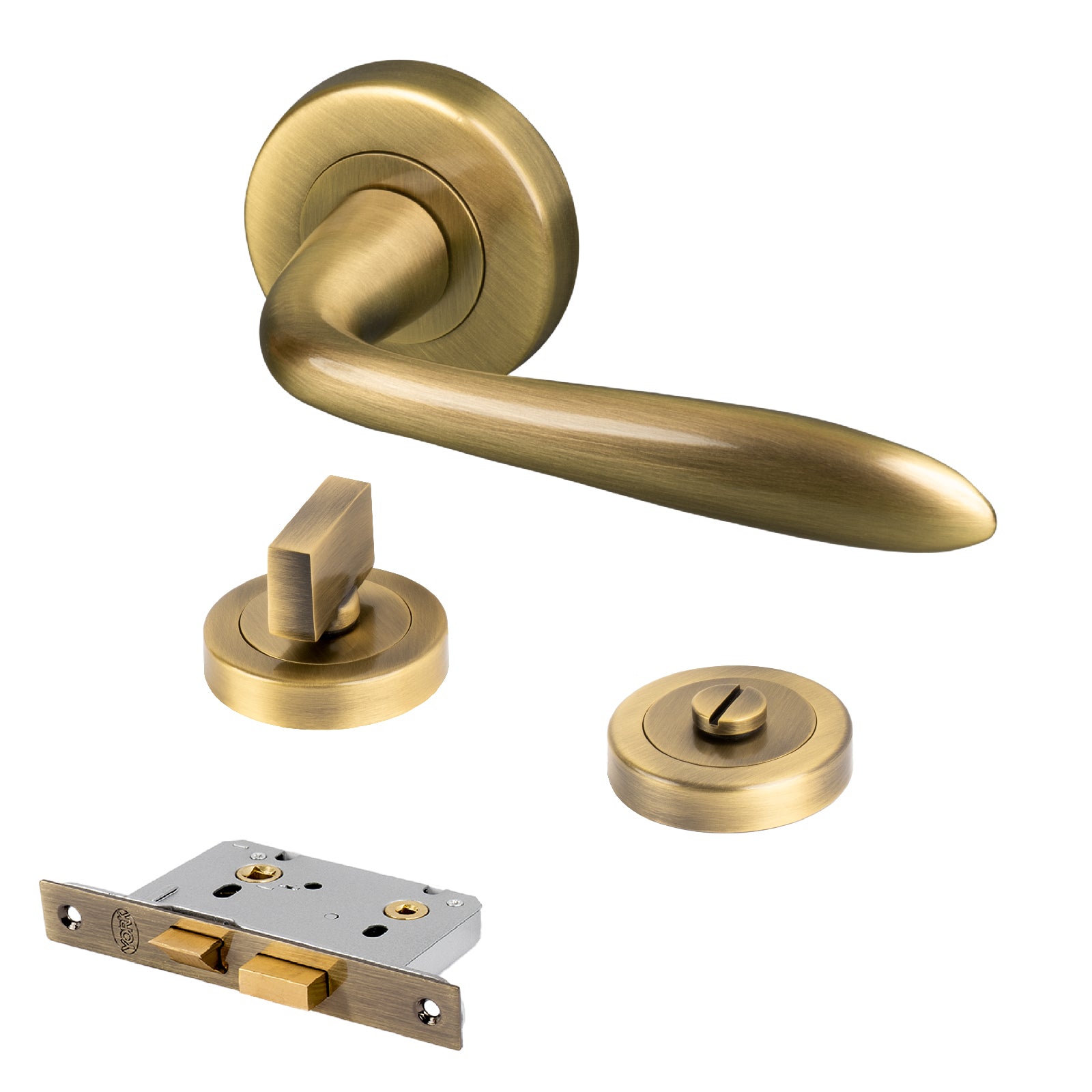 brass round rose handles lock latch set for bathroom doors