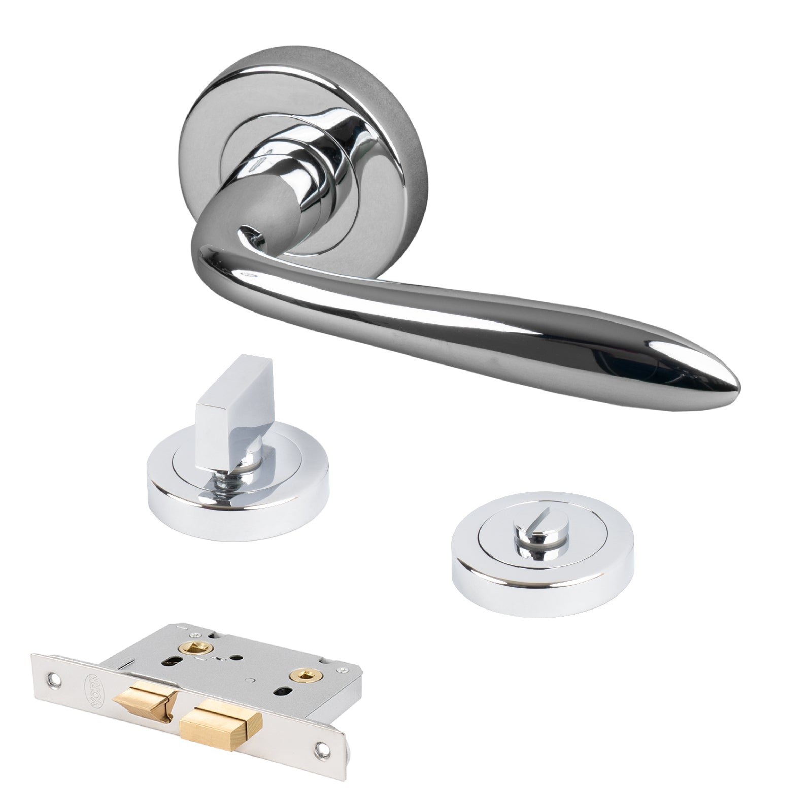 chrome round rose handles lock latch set for bathroom doors