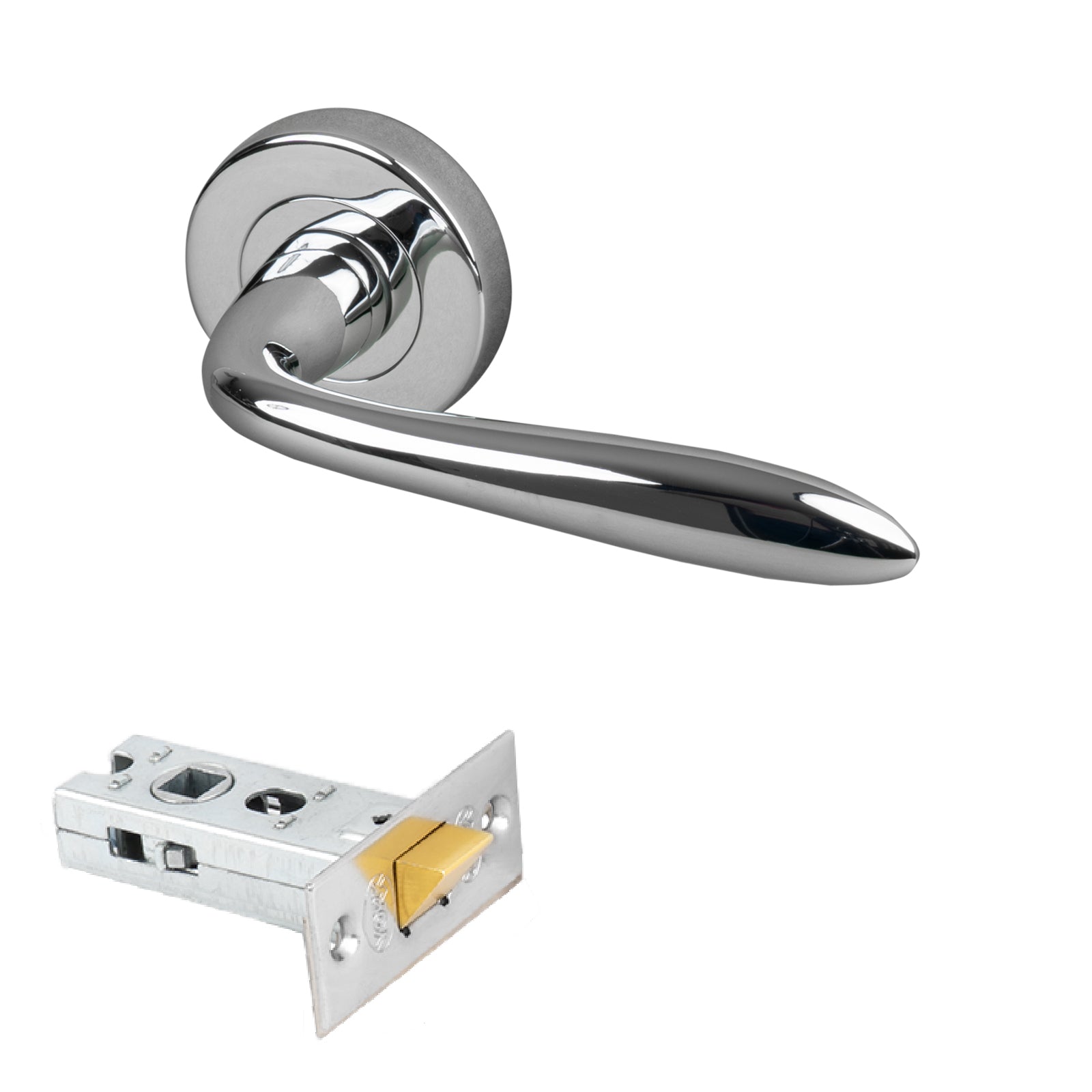 chrome round rose handles with 2.5 inch latch