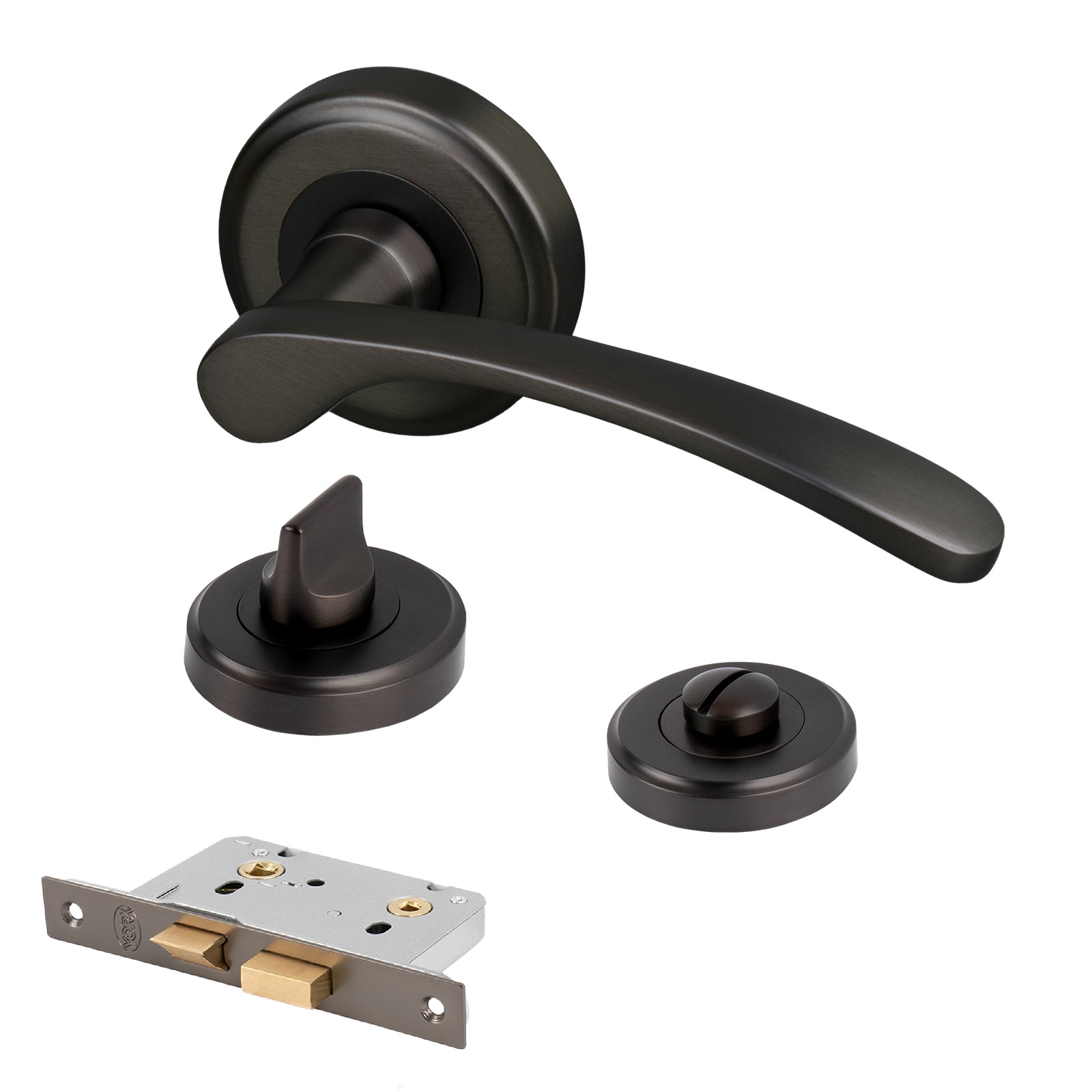 bronze curved lever on rose door handles bathroom lock latch set