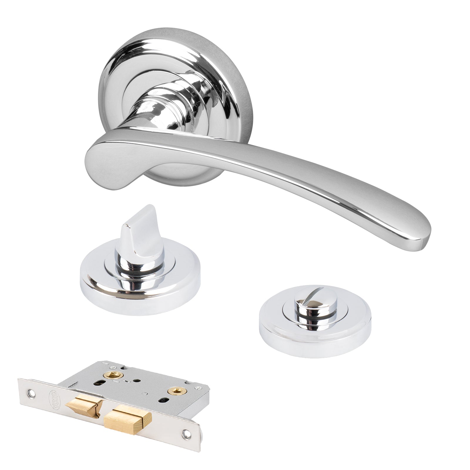 chrome curved lever on rose door handles bathroom lock latch set