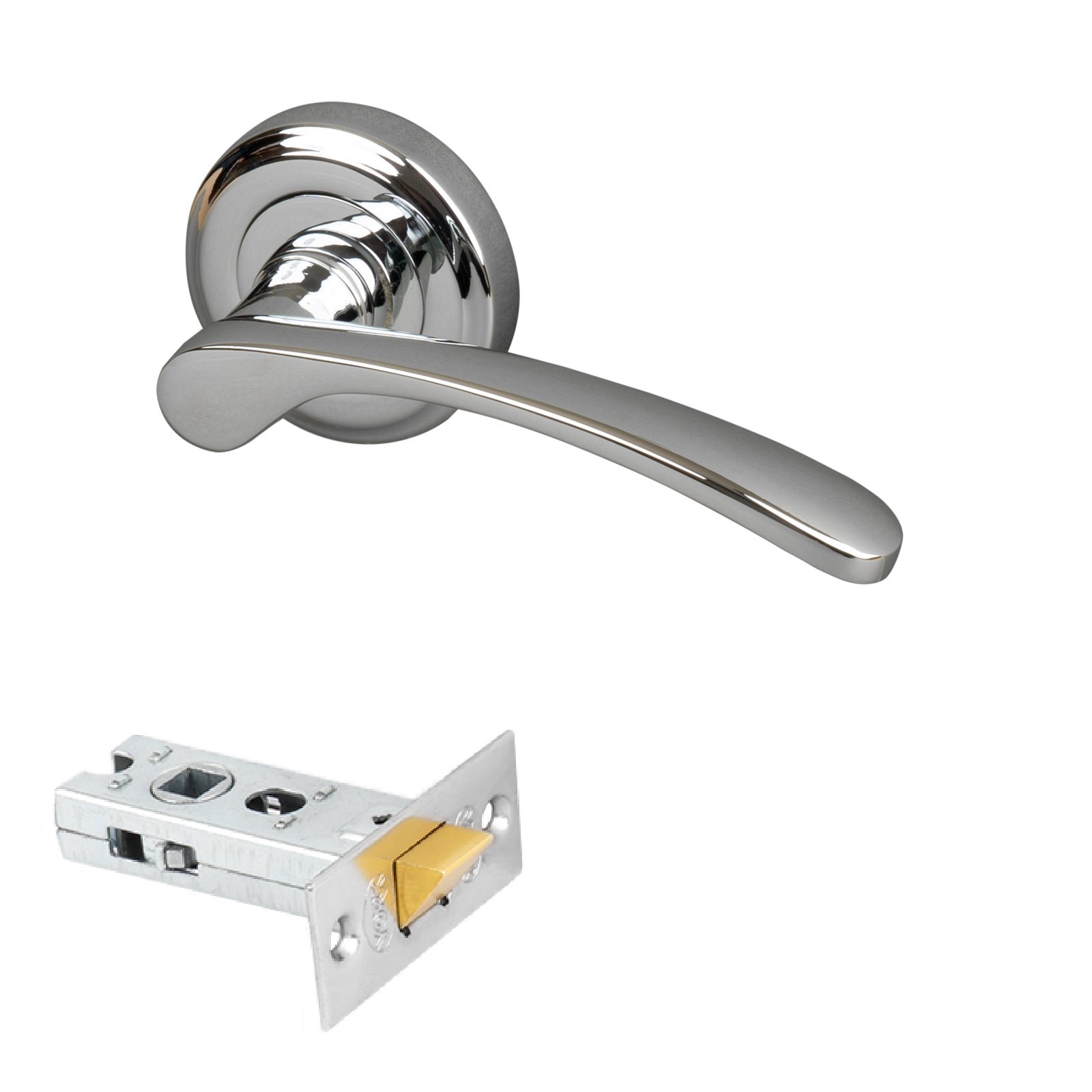 chrome curved lever on rose door handle 2.5 latch set