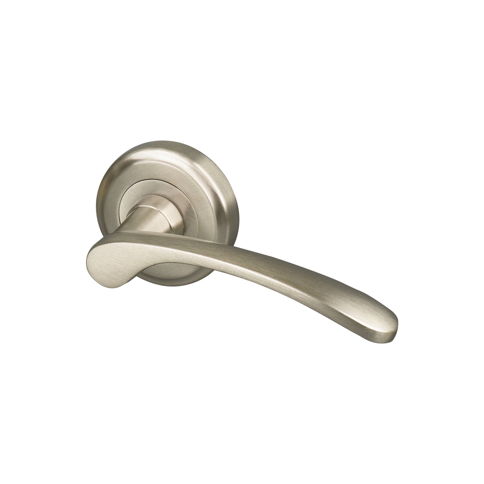 satin nickel round rose door handle, concealed fixings SHOW