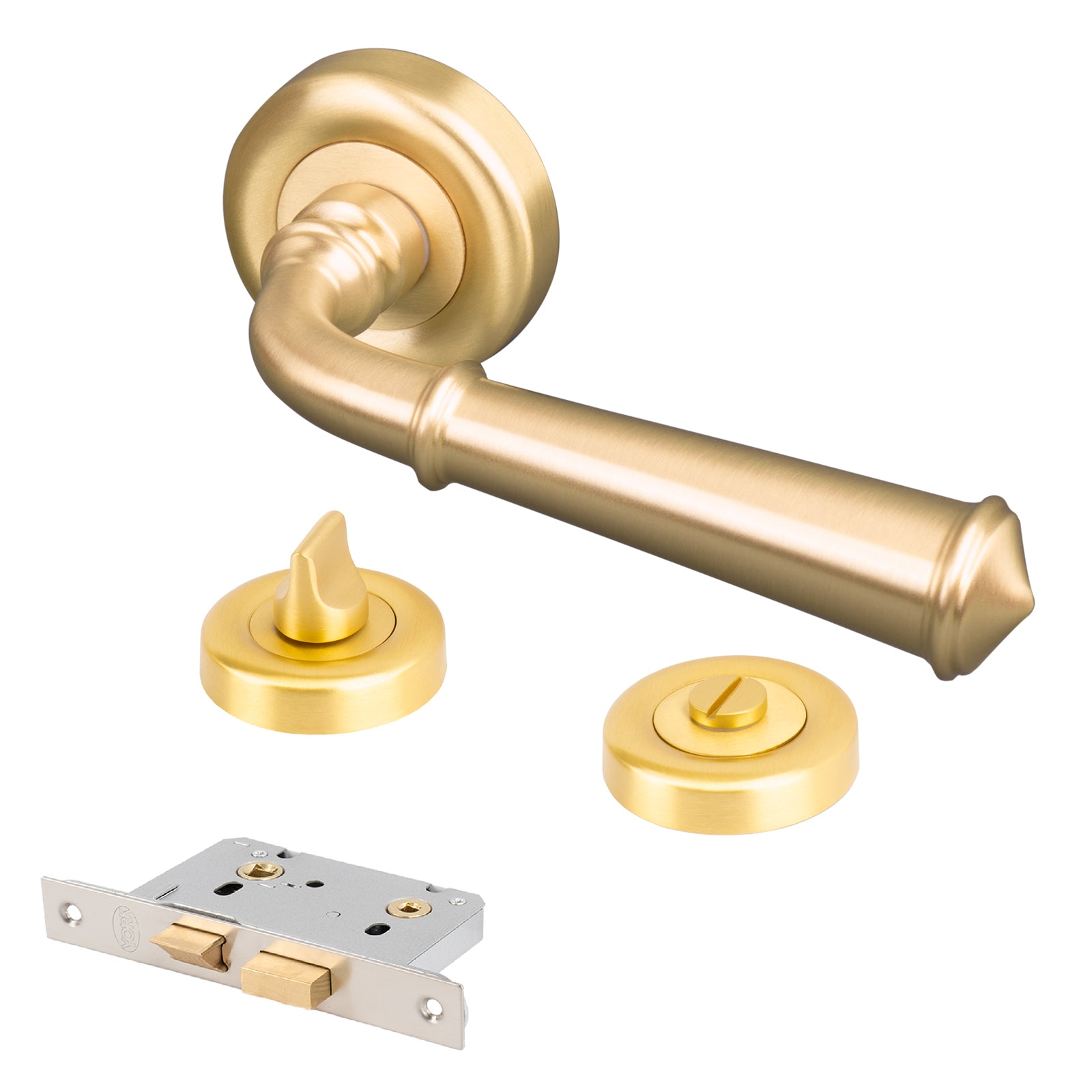 satin brass classic lever on rose door handles bathroom thumbturn lock set