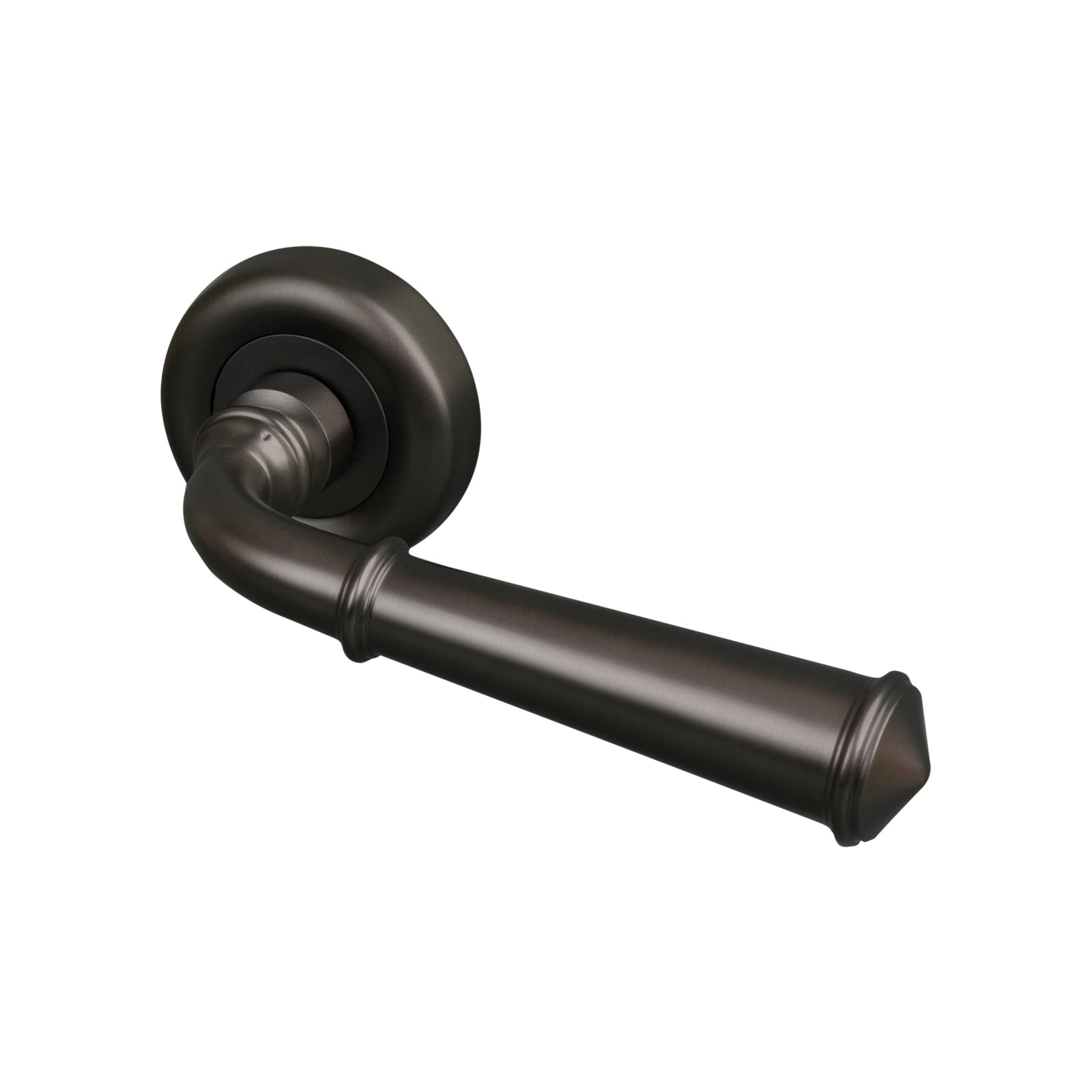 bronze round rose door handle, lever on rose SHOW