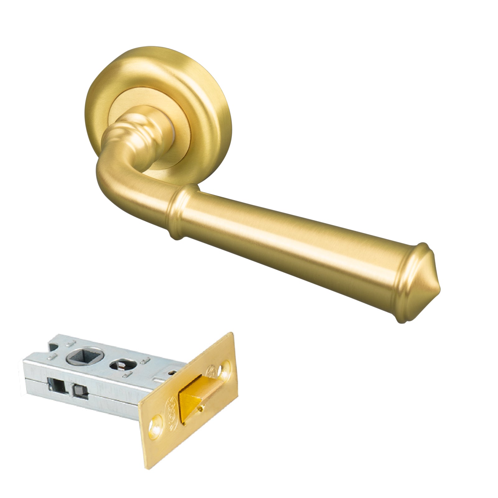 satin brass round rose lever handle 2.5 inch door latch set