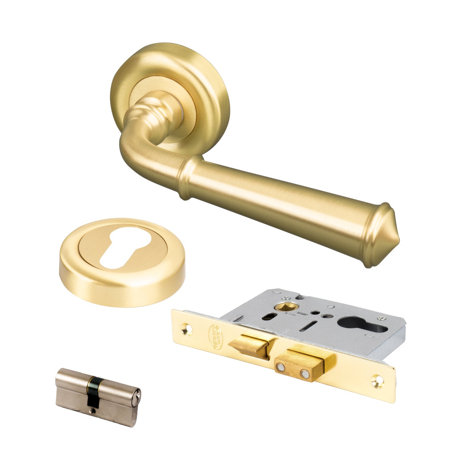 satin brass classic round rose lever handles front door lock set
