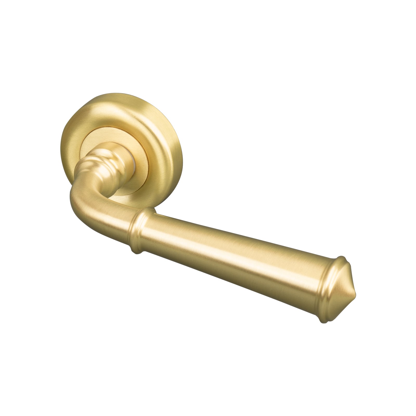 satin brass round rose door handles, solid brass lever on rose SHOW