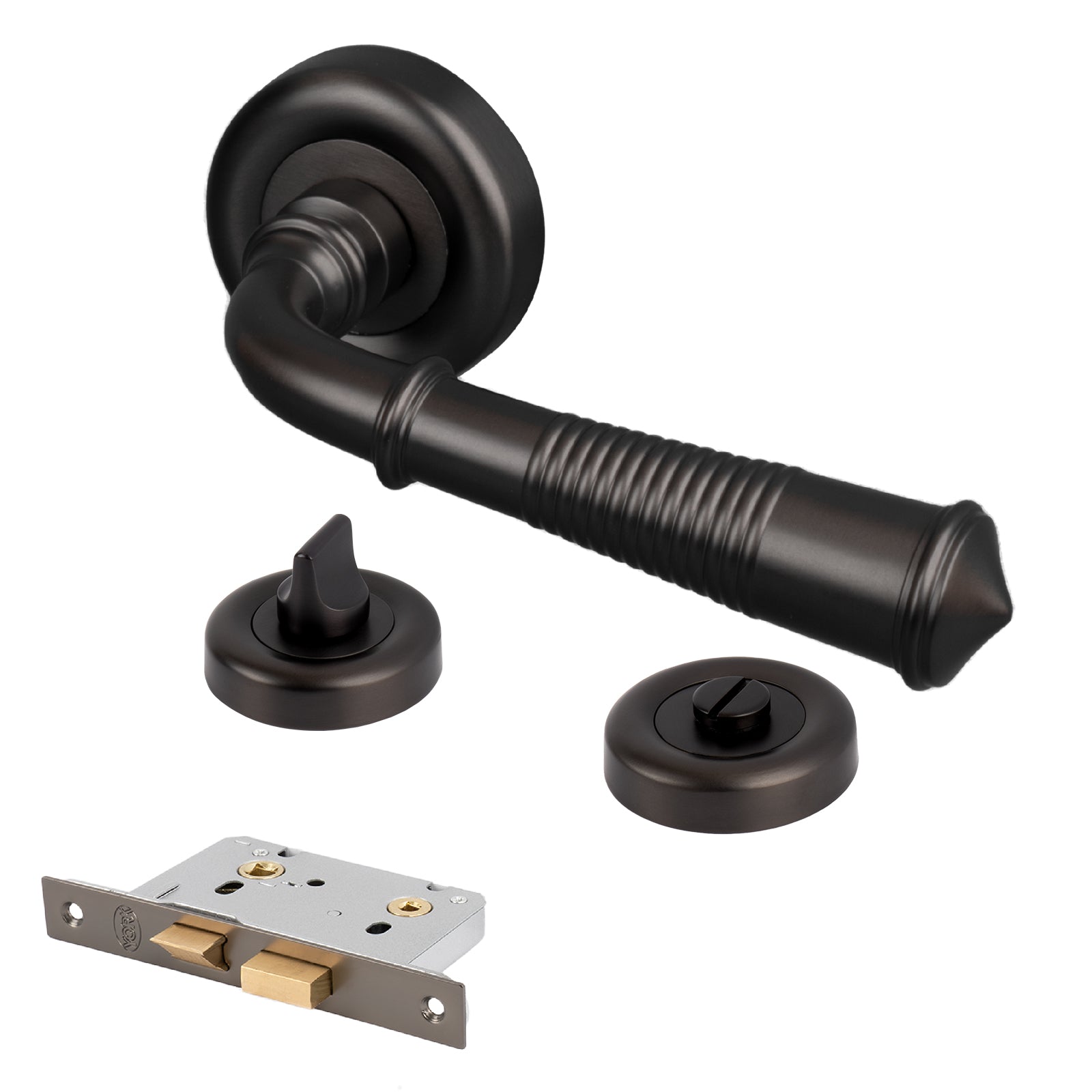 bronze reeded lever on rose door handles bathroom set