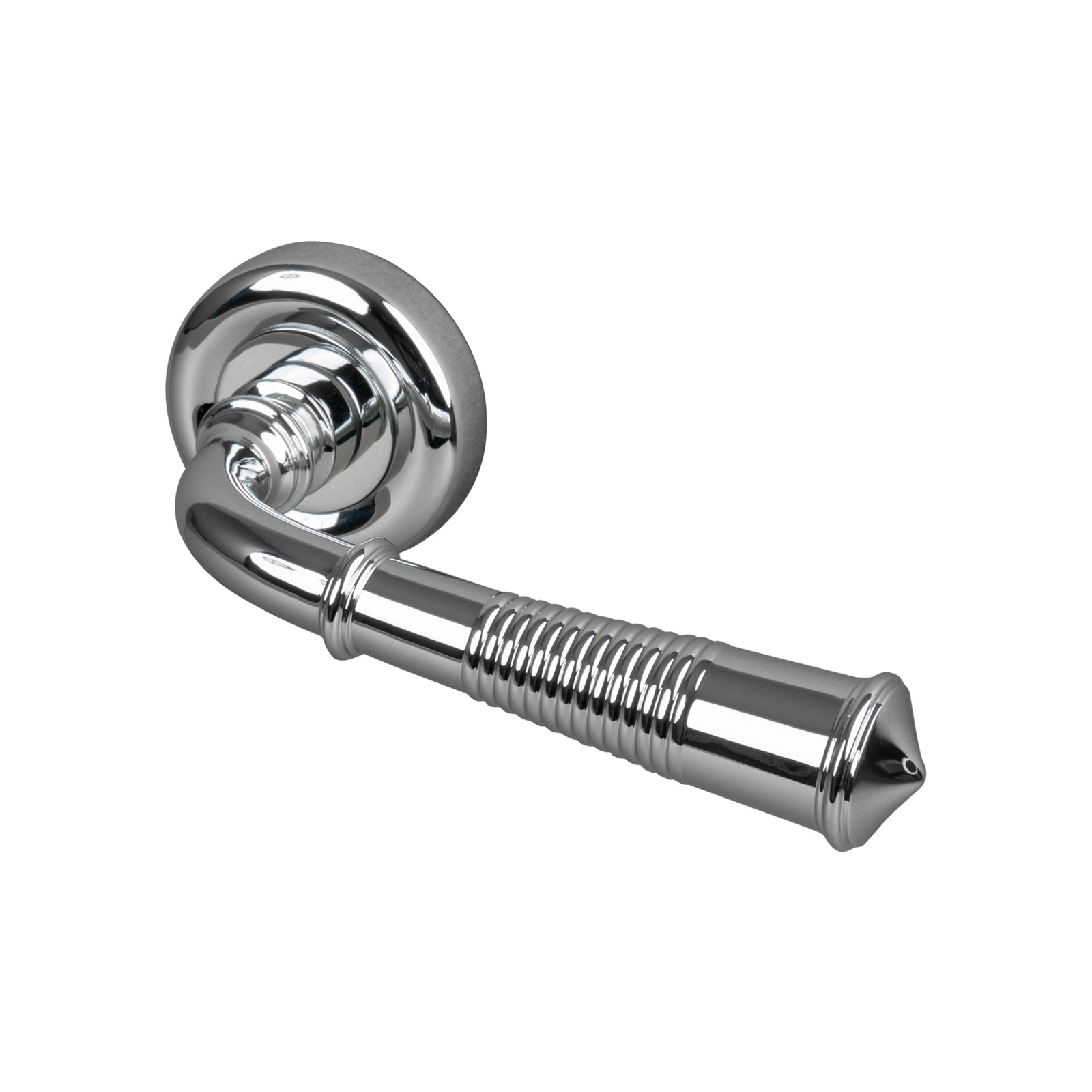 polished chrome reeded door handle on rose SHOW