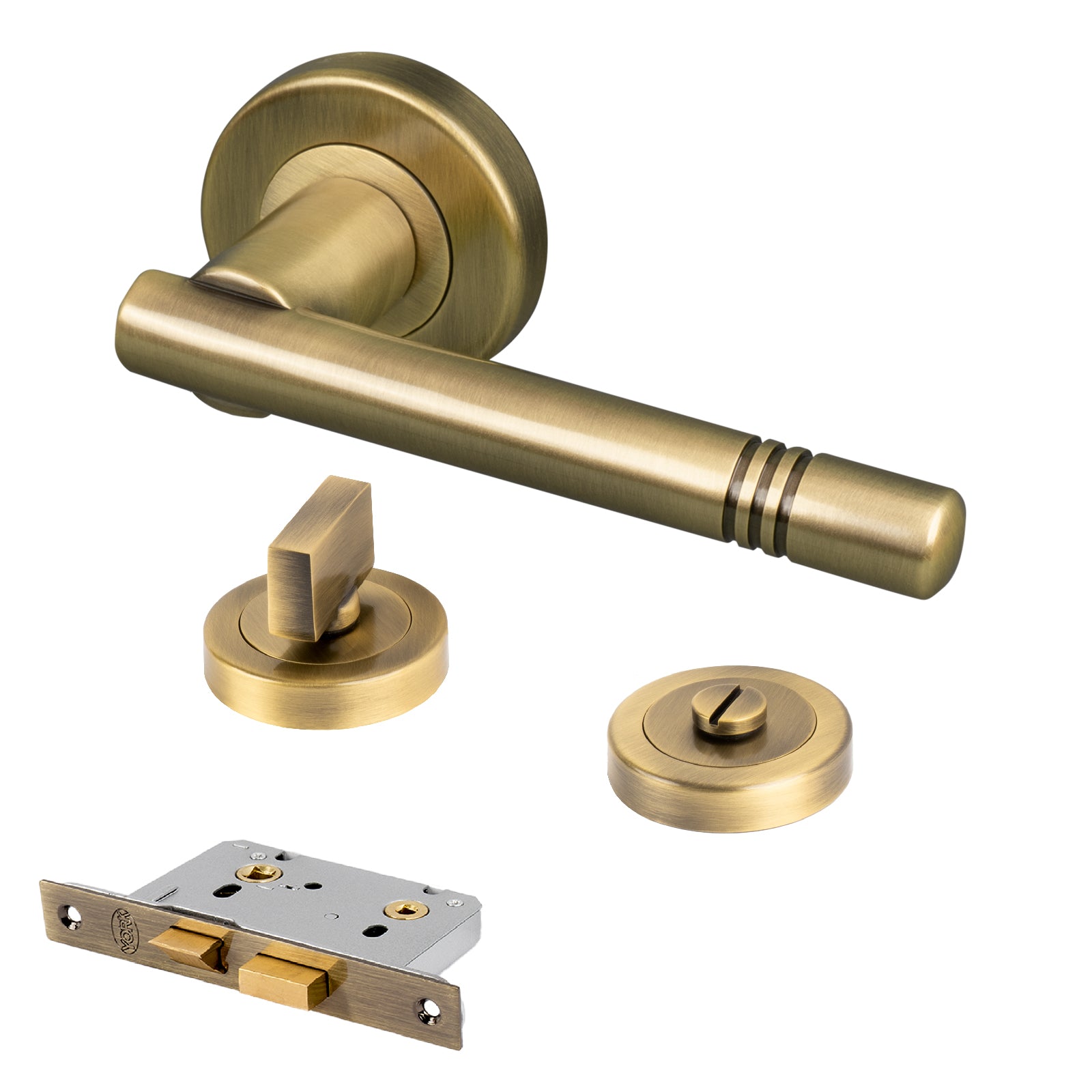 brass lever on rose handle bathroom set