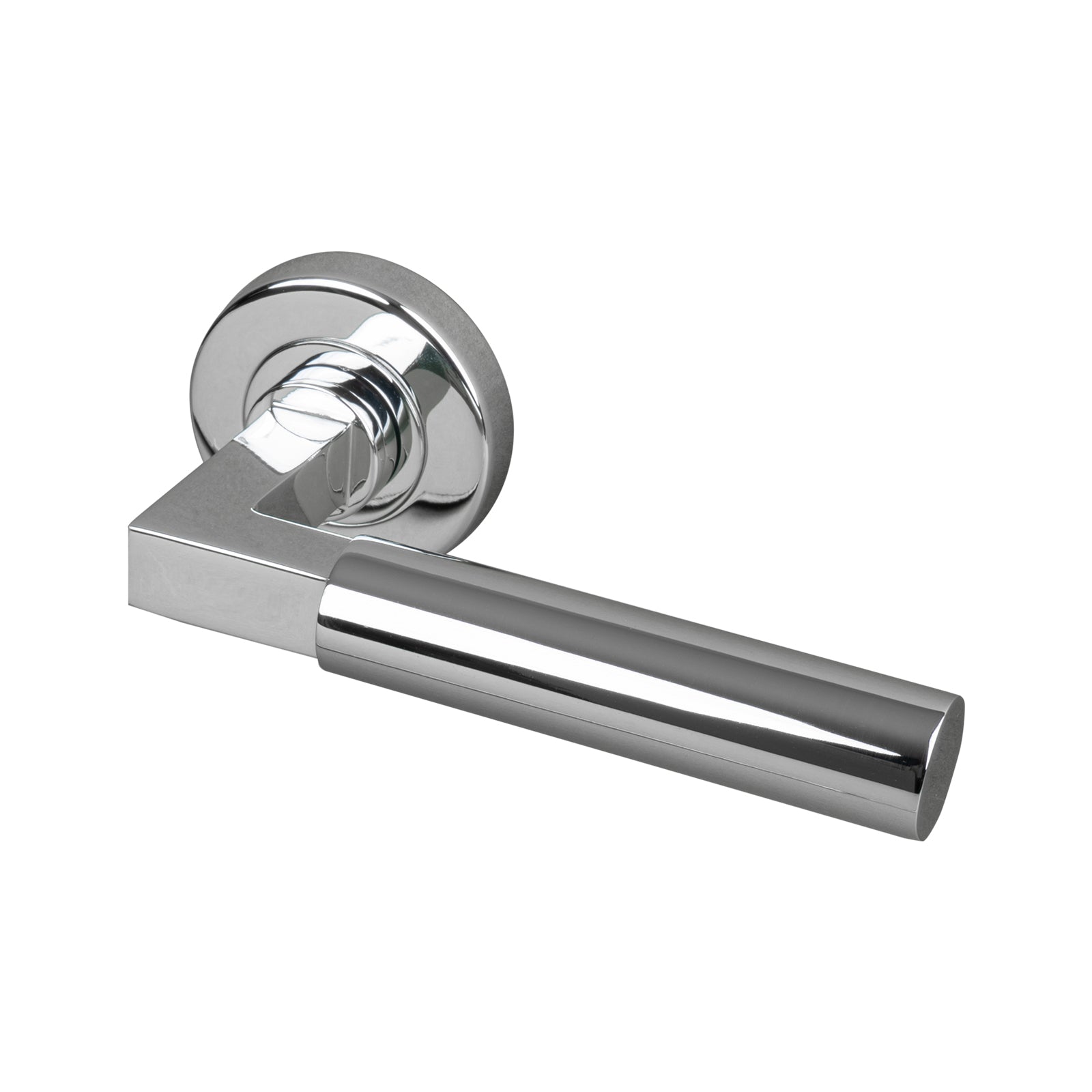 chrome bauhaus round rose door handles, 10 year mechanical guarantee SHOW