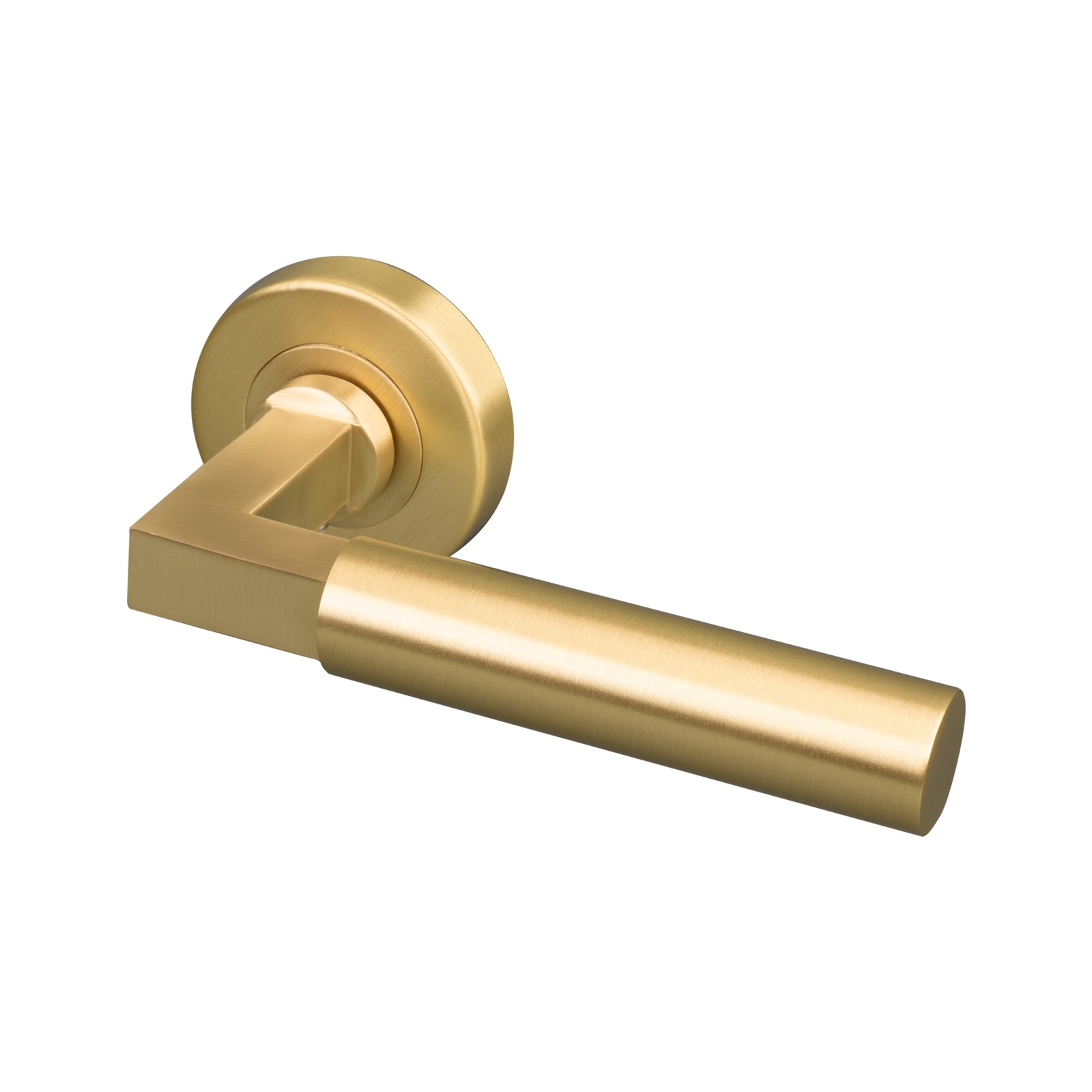 satin brass Bauhaus round rose door handles, quality solid brass handles SHOW