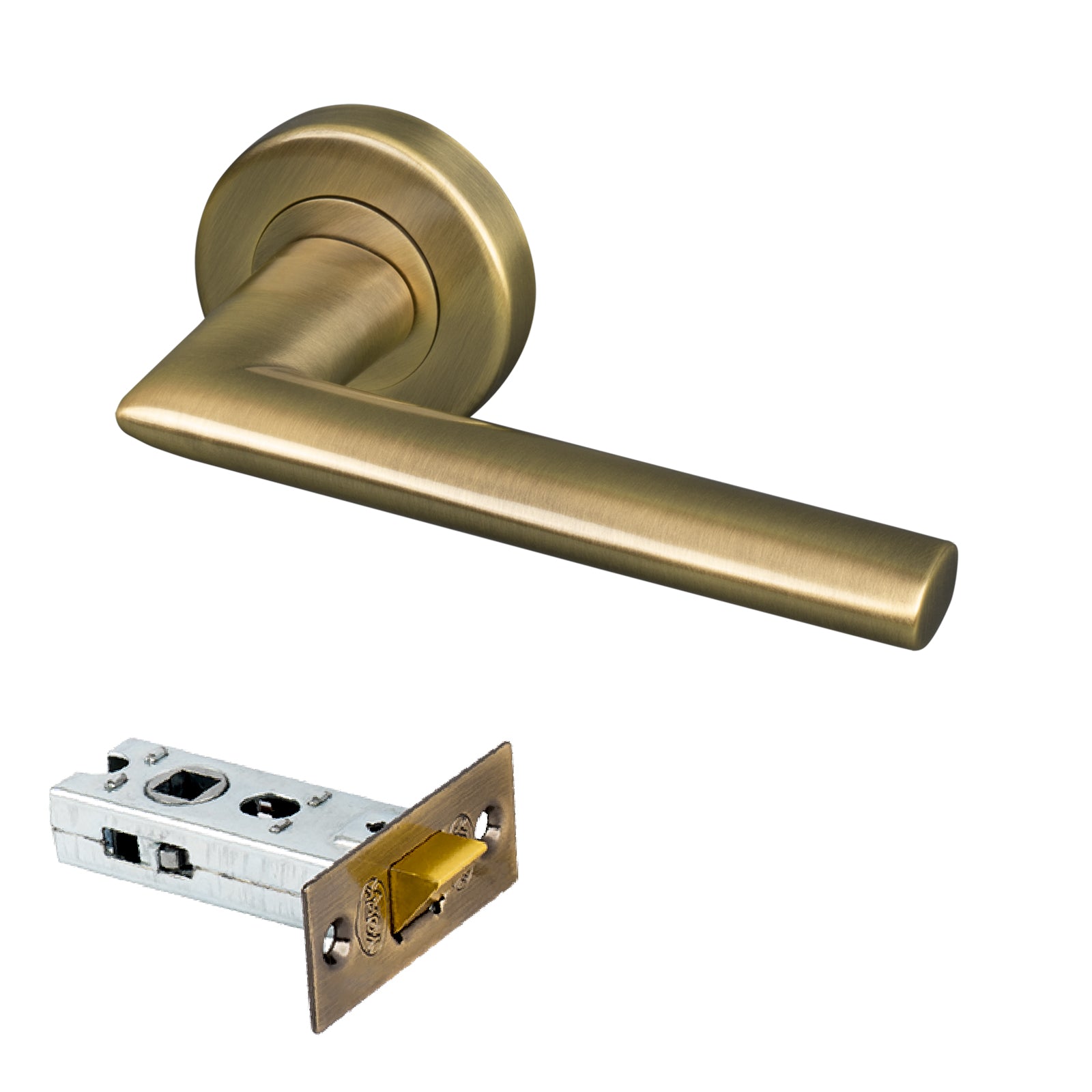 aged brass round rose bar lever handle 2.5 inch latch set