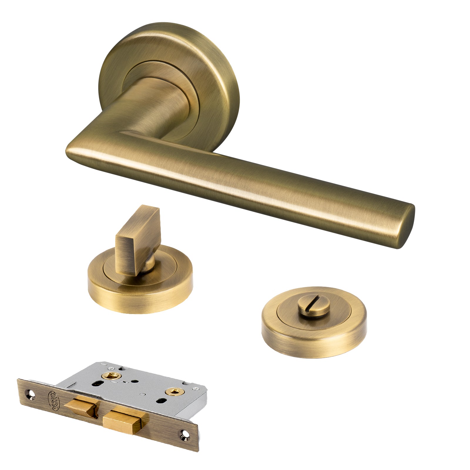 aged brass Lena round rose door handles bathroom lock set