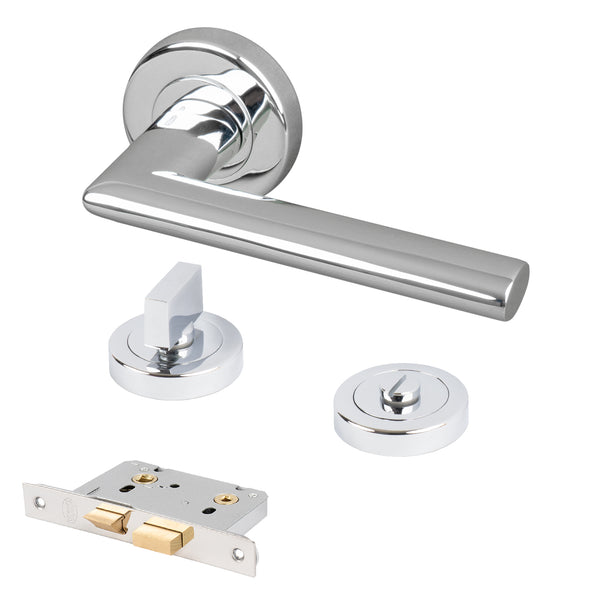 chrome Lena round rose door handles bathroom thumb turn lock set
