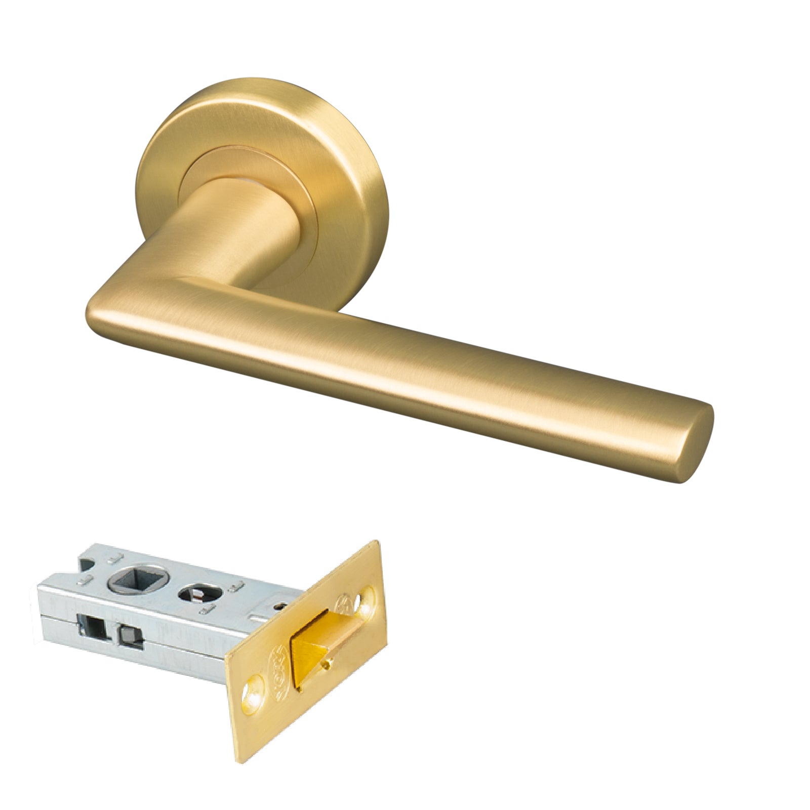 satin brass round rose bar lever handle 2.5 inch latch set