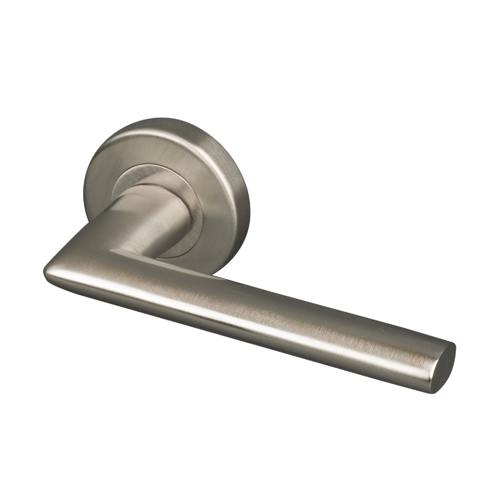 satin nickel lever on rose door handle, concealed fixings SHOW