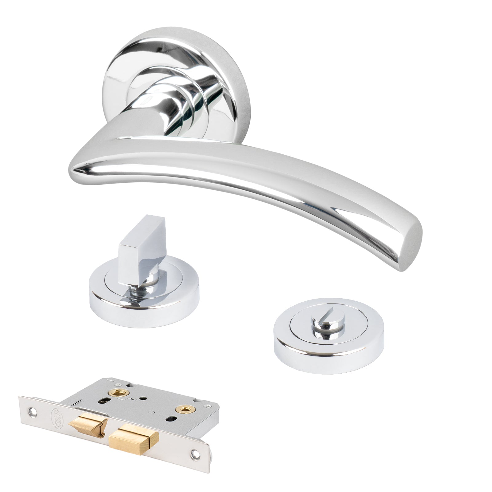 chrome Centaur round rose door handles bathroom latch lock set