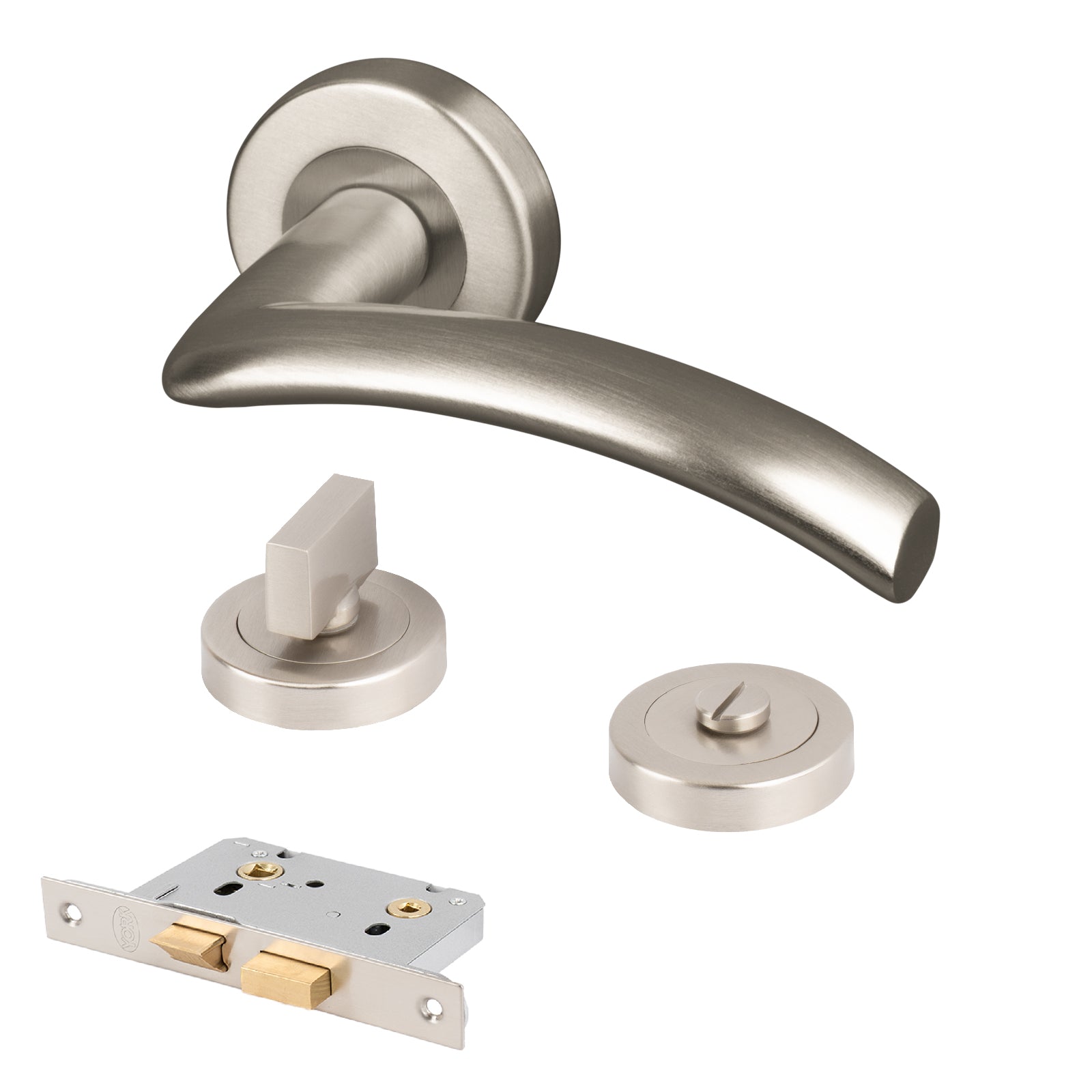 satin nickel Centaur round rose door handles bathroom latch lock set