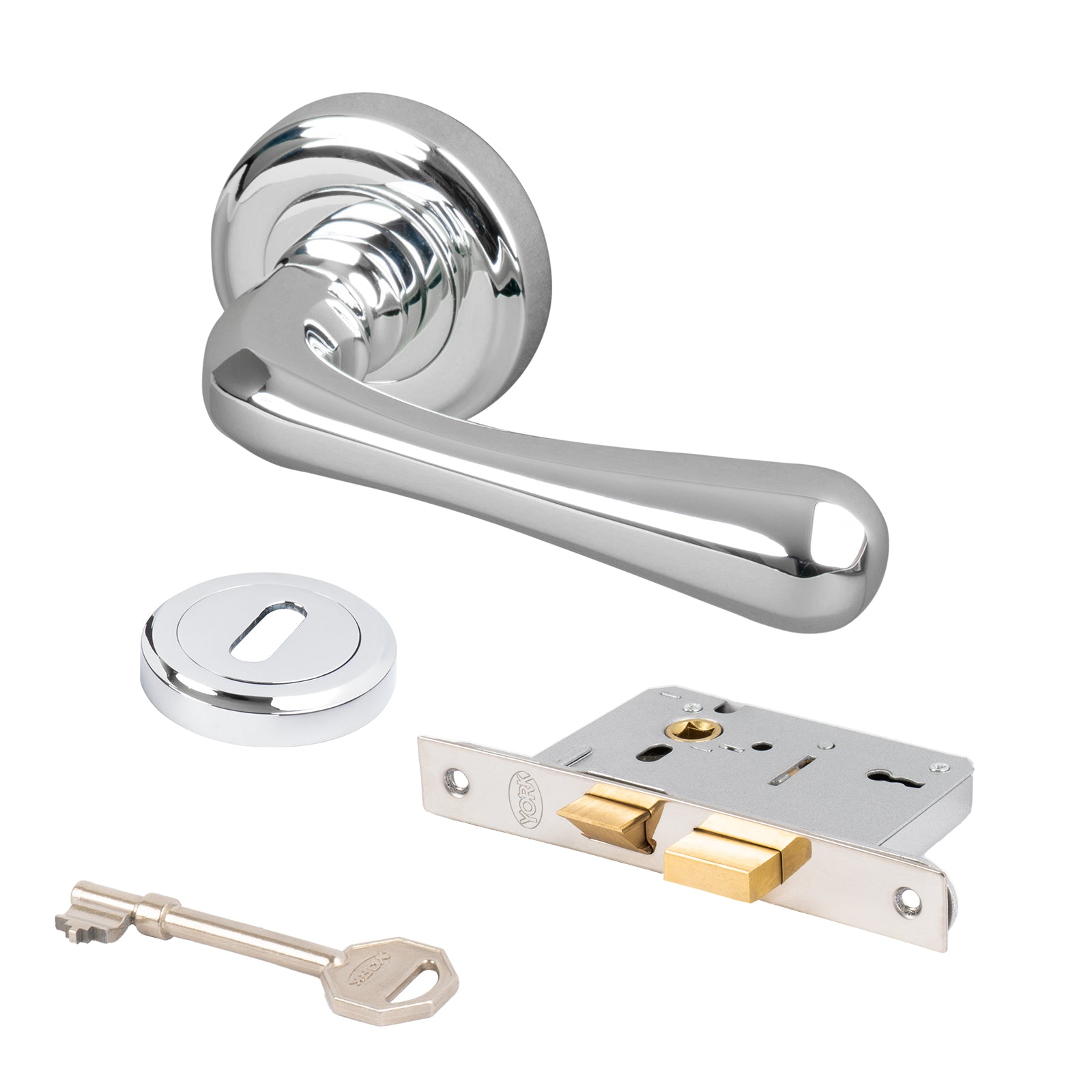 chrome Charlbury round rose door handles internal door lock set
