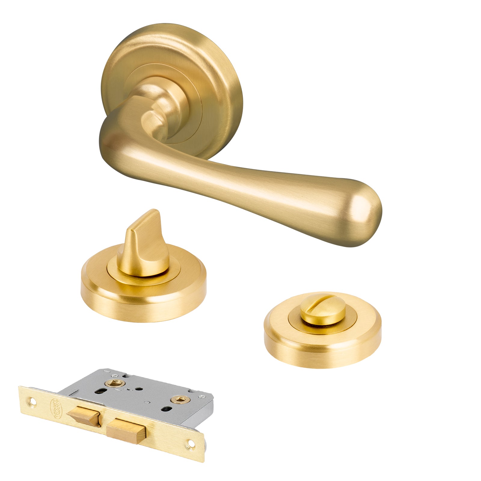 satin brass Charlbury round rose door handles bathroom lock set
