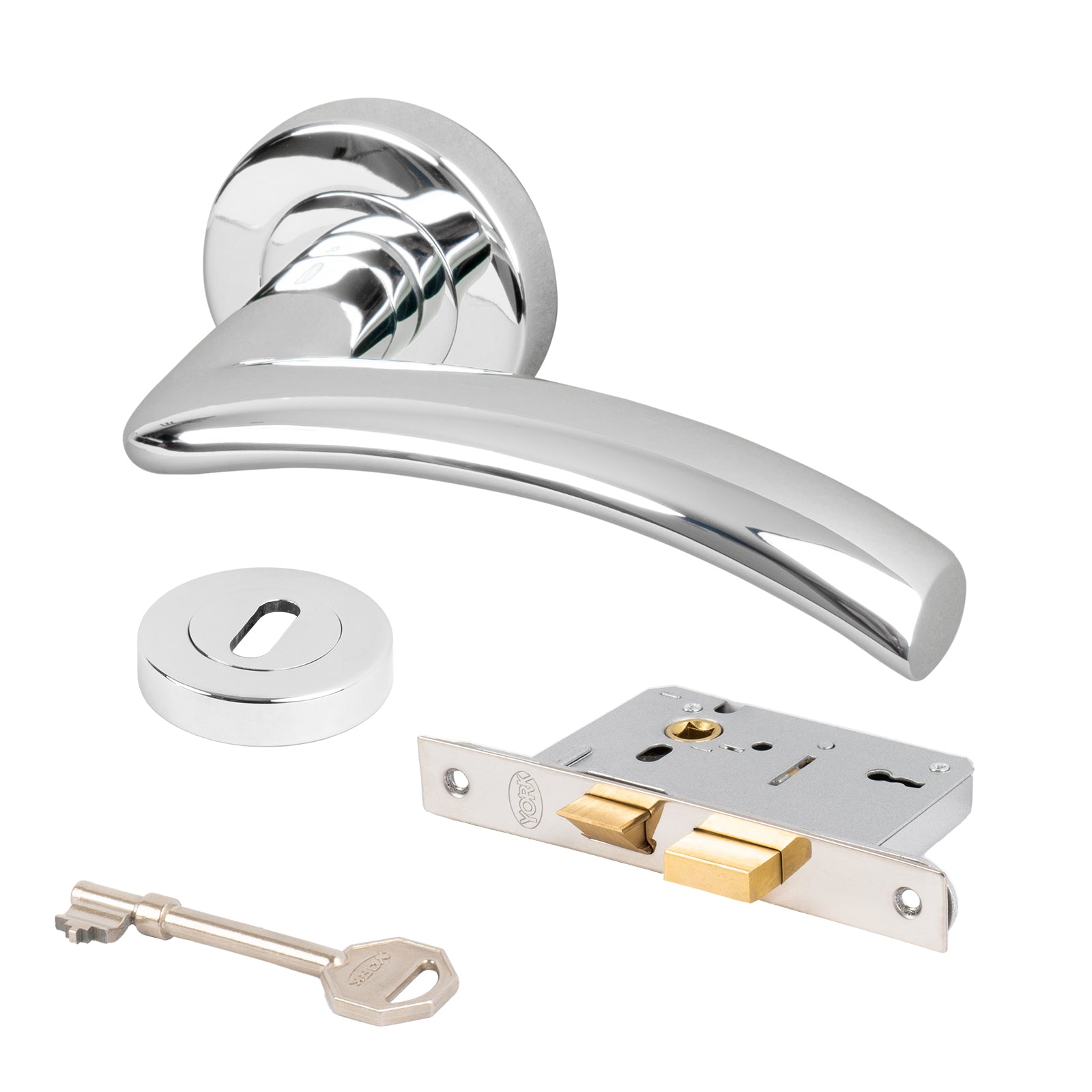 chrome Centaur lever on rose handles 3 lever lock set