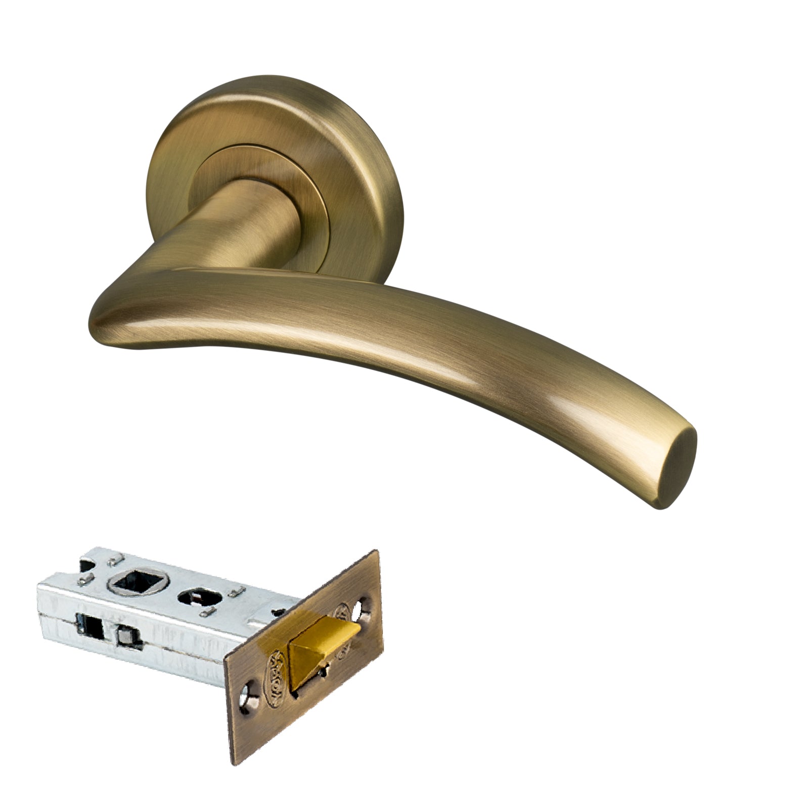 aged brass modern round rose door handle latch set