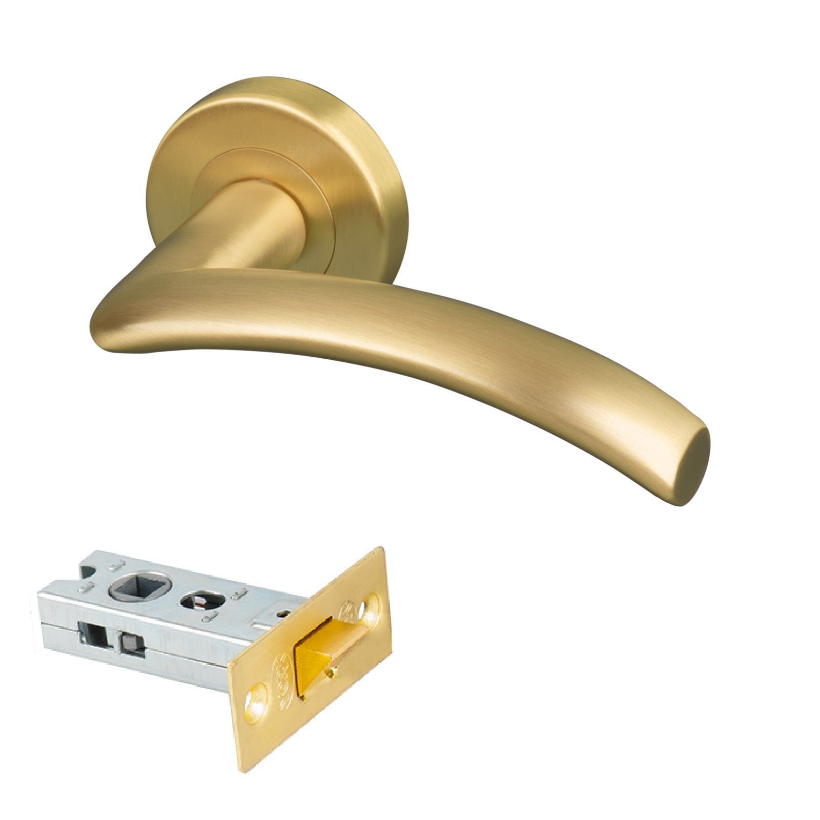 satin brass modern round rose door handle latch set