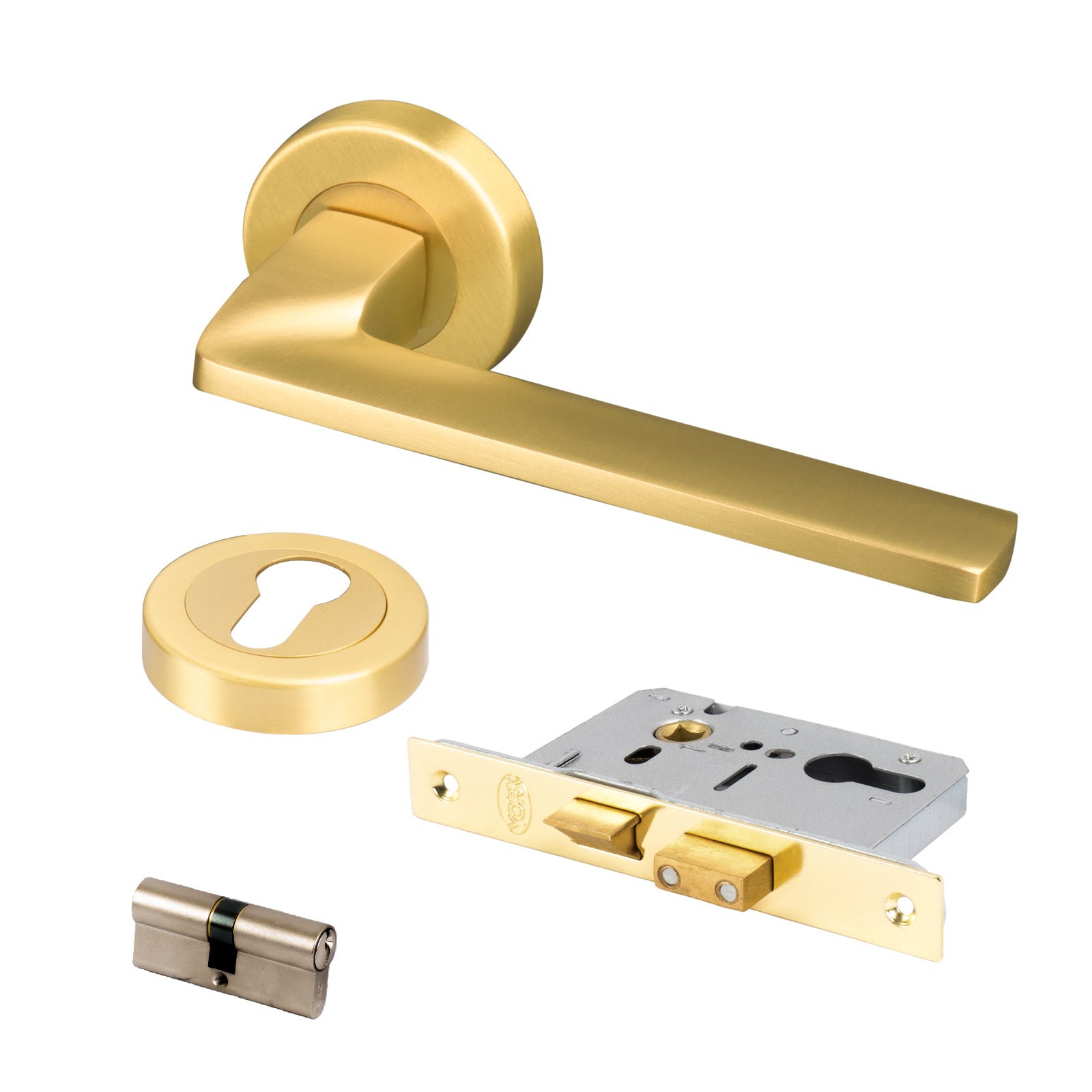 satin brass front door handle set, Indigo Euro lock set
