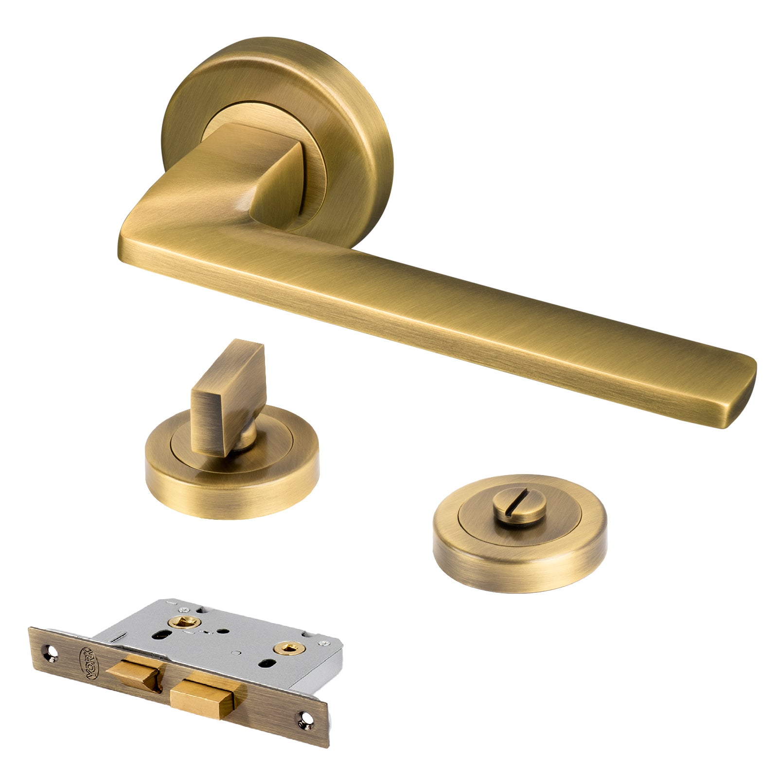 aged brass Indigo round rose door handles bathroom lock latch set