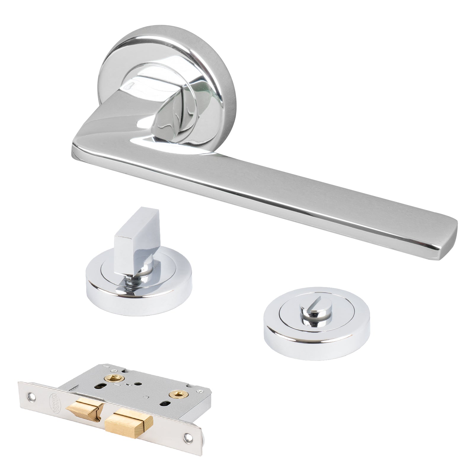 chrome Indigo round rose door handles bathroom thumb turn lock set