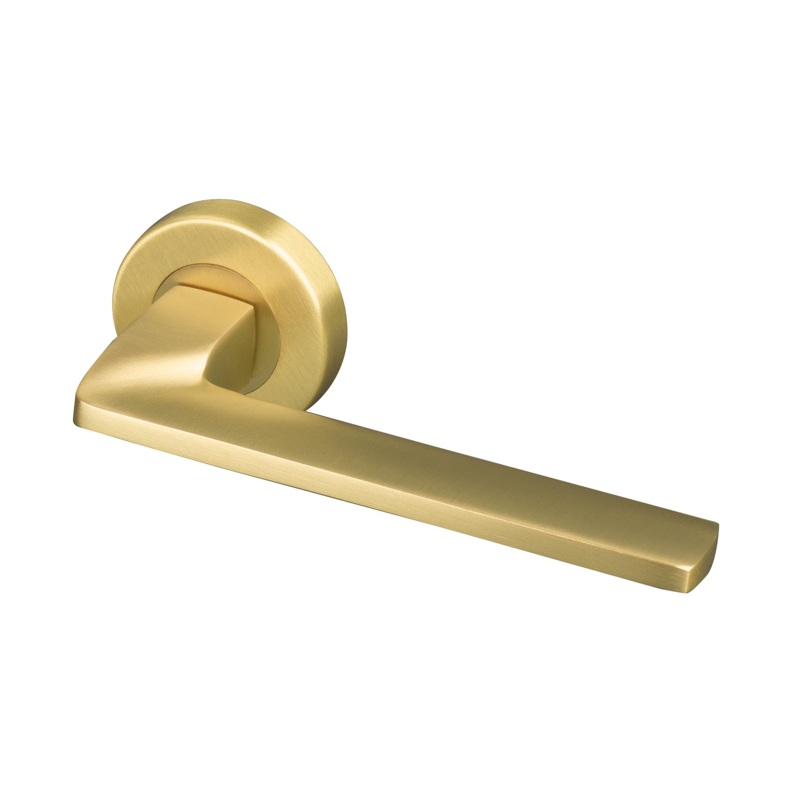 satin brass modern lever on rose, round rose handles SHOW