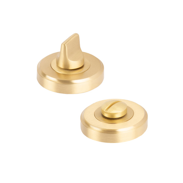 satin brass round bathroom turn & release, thumb turn lock SHOW