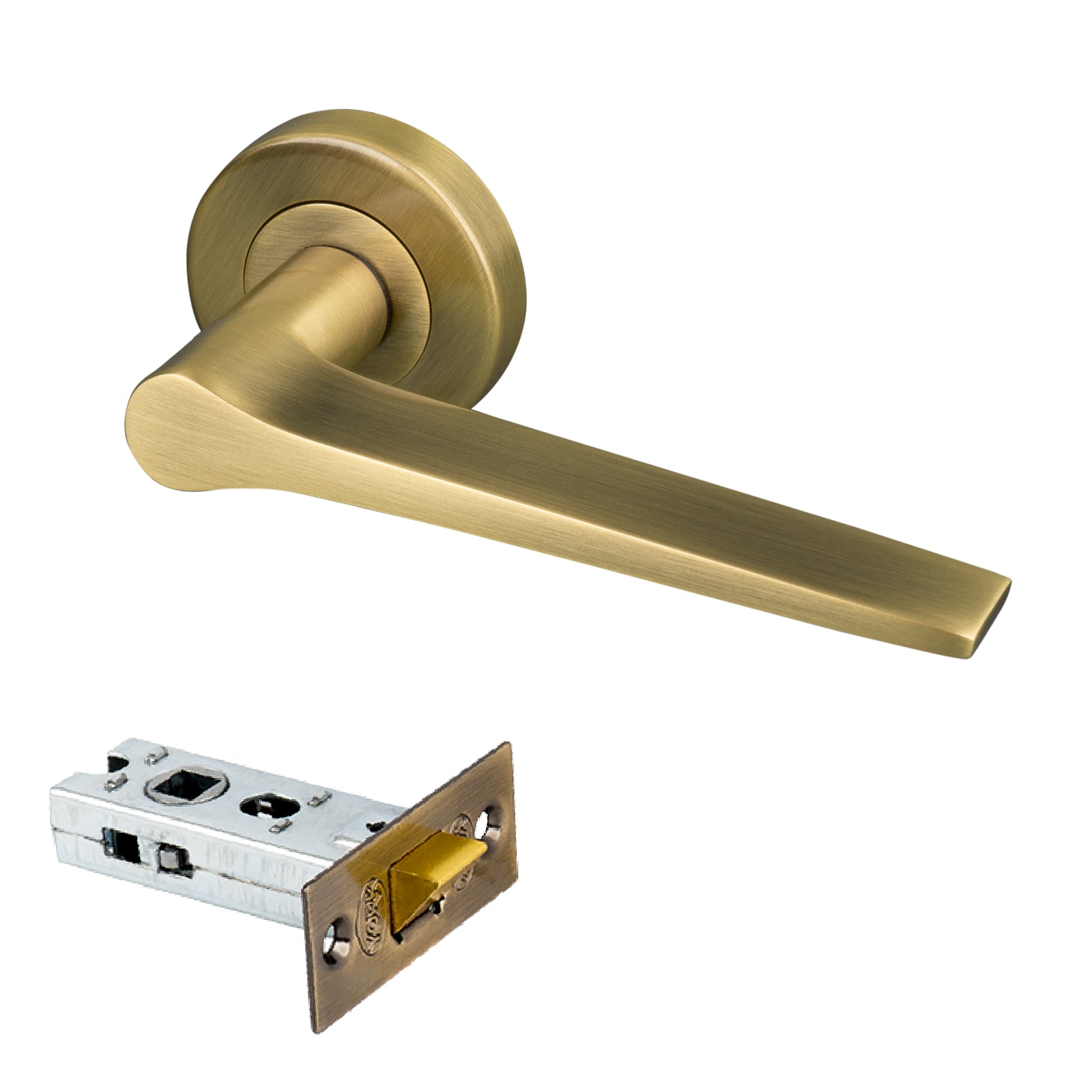 aged brass Gio round rose door handles 2.5 inch latch set