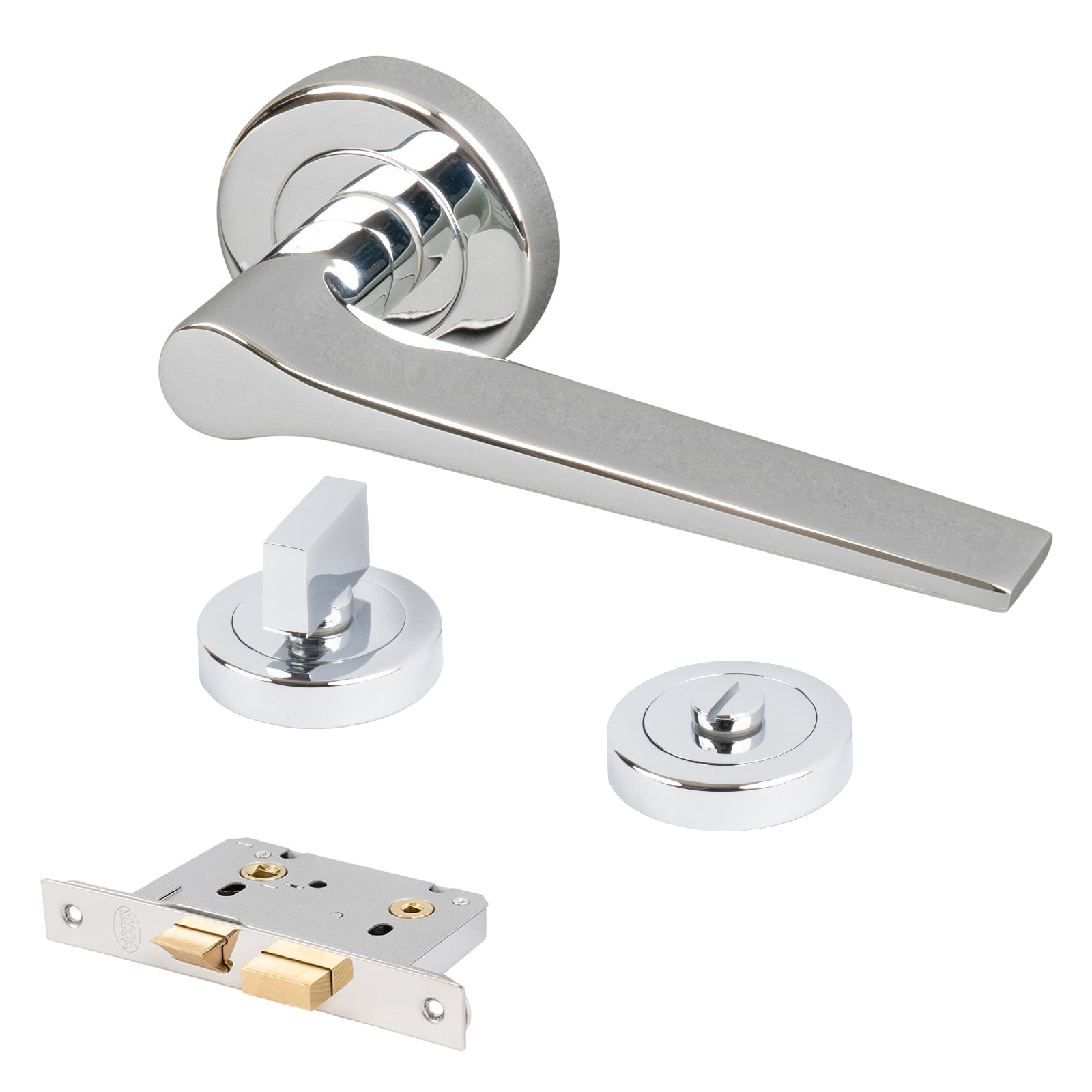 chrome Gio round rose door handles bathroom latch lock set