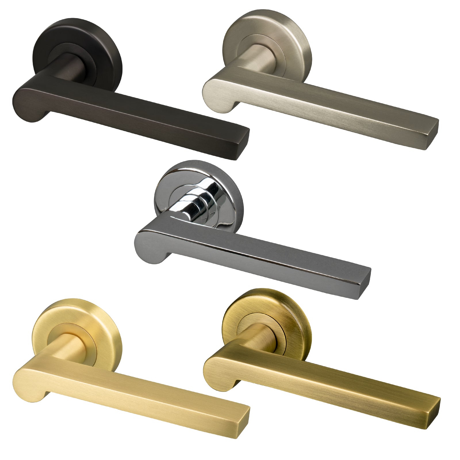 Lugano round rose door handles, solid brass modern handles