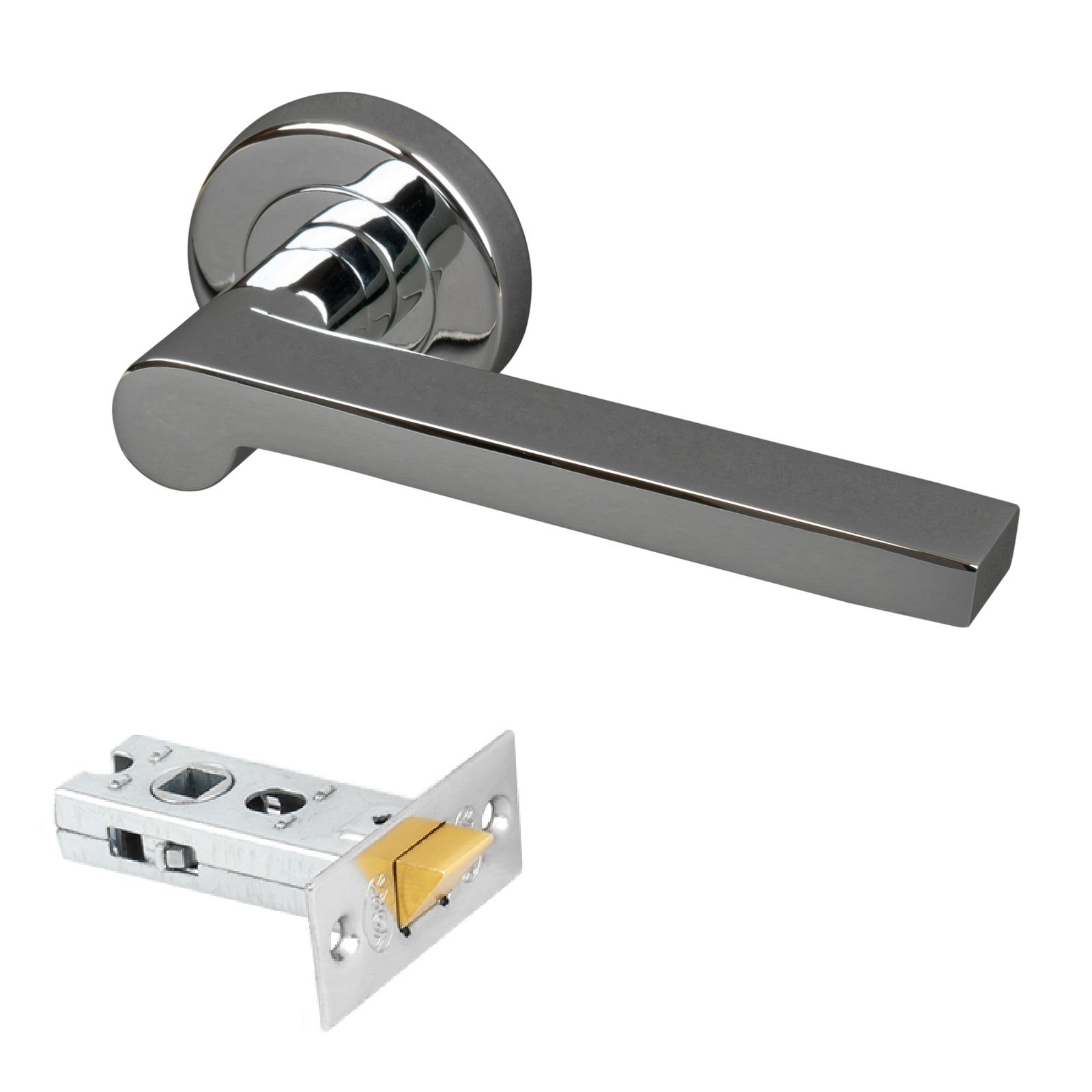 chrome round rose straight lever handle 2.5 inch latch set