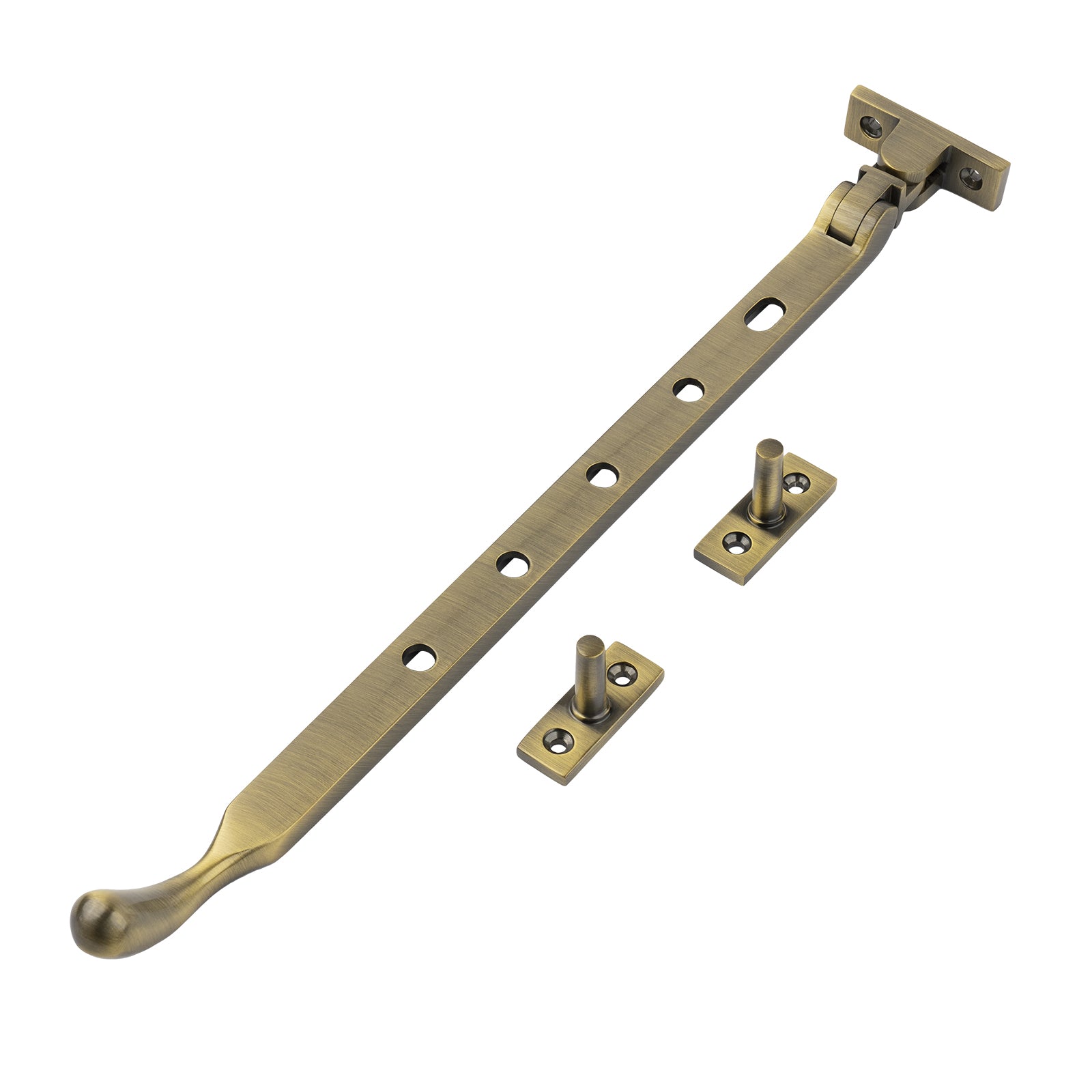 aged brass 12 inch ball end casement window stay SHOW