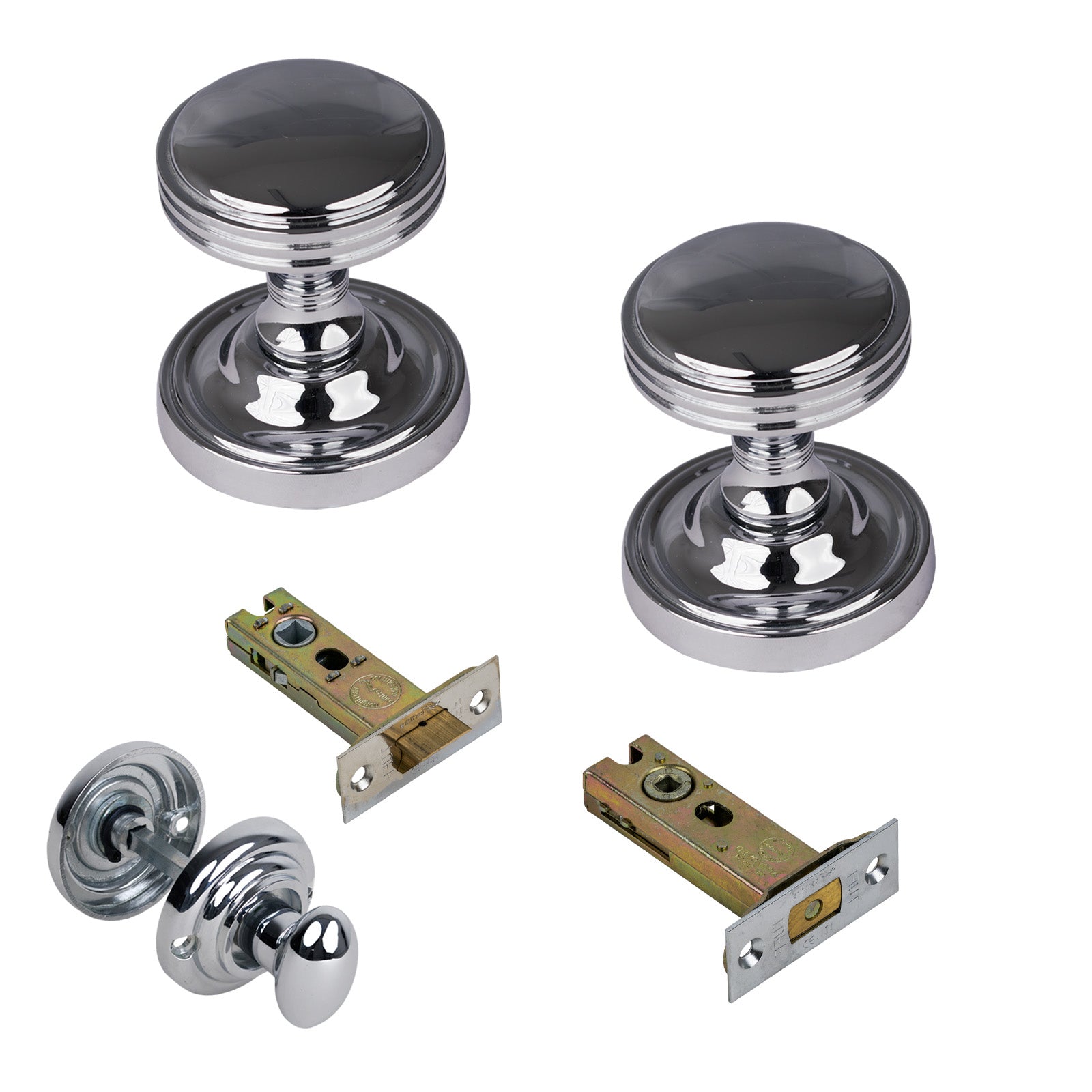 Whitehall Door Knob on Rose with Polished Chrome 3 inch bathroom set