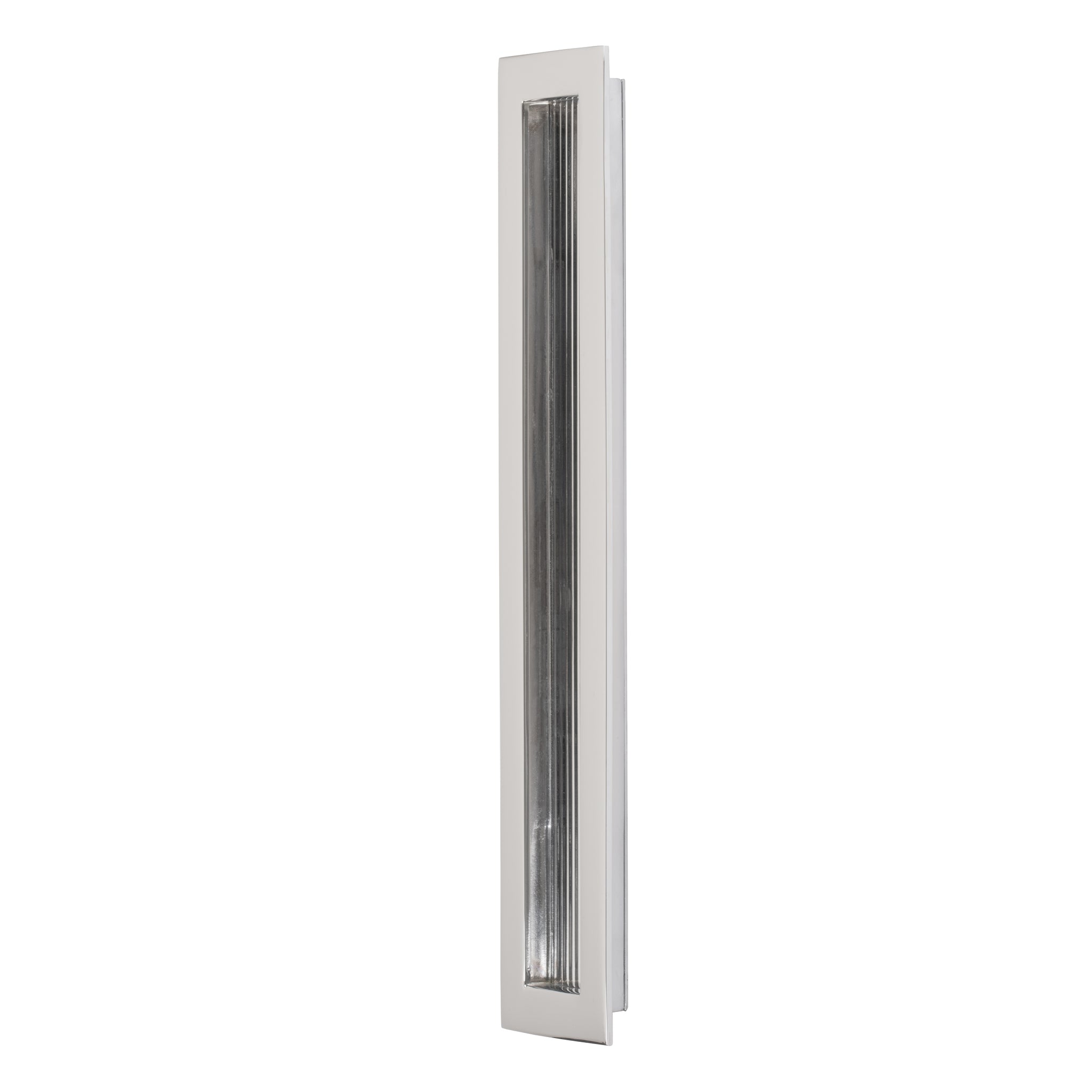 large recessed door pull in chrome