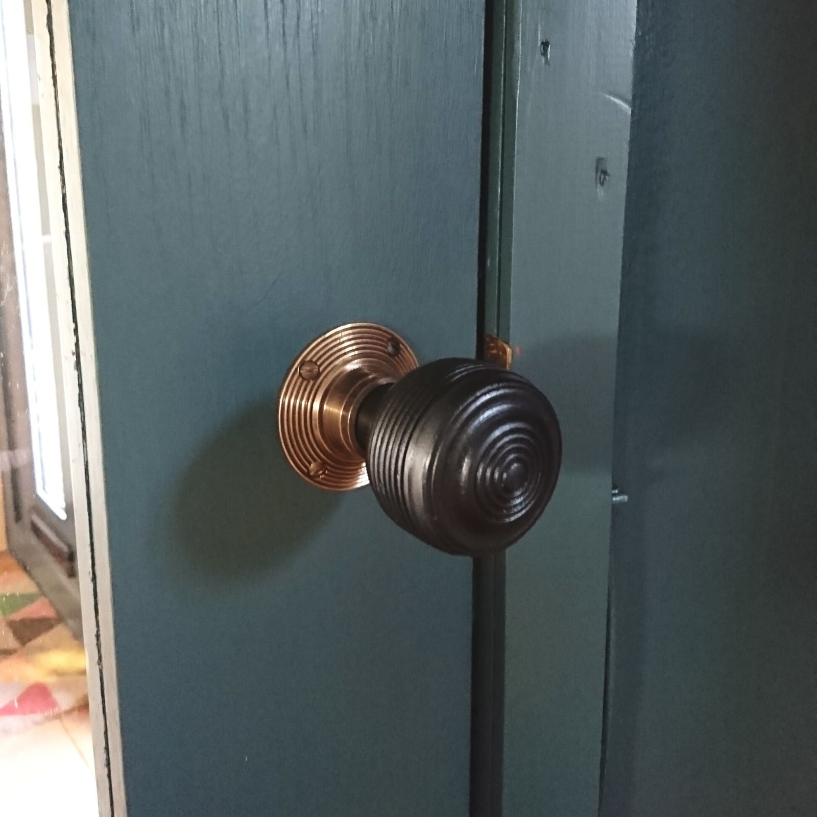 Georgian door knob, ebonised wood & antique brass SHOW